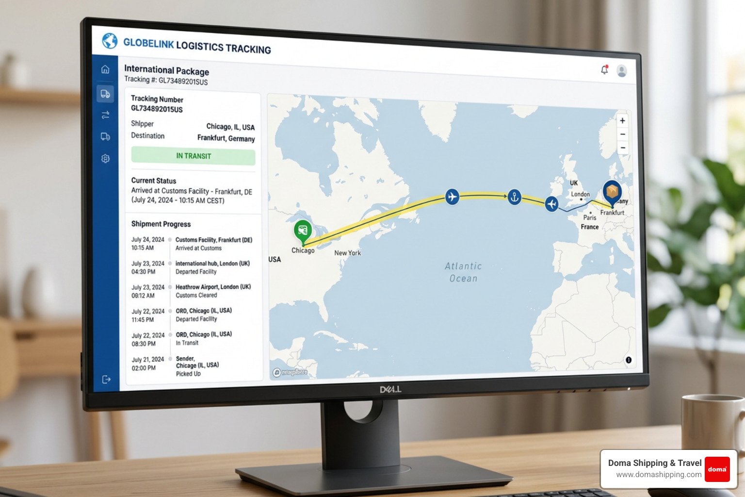 Digital tracking dashboard for international logistics - track package from USA Digital tracking dashboard for international logistics - track package from USA