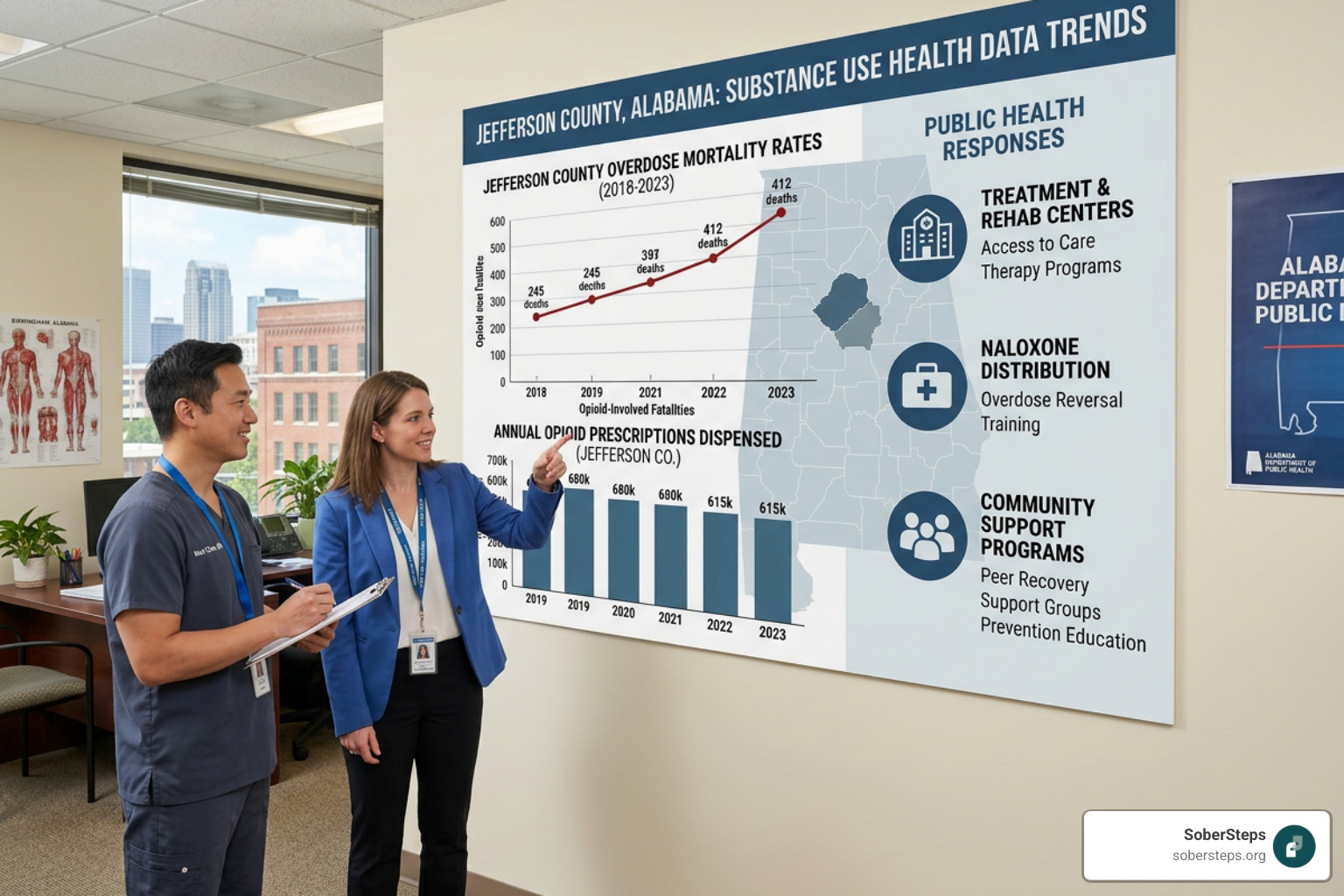 Jefferson County health data showing substance use trends and public health response - drug rehab Jefferson County, Alabama