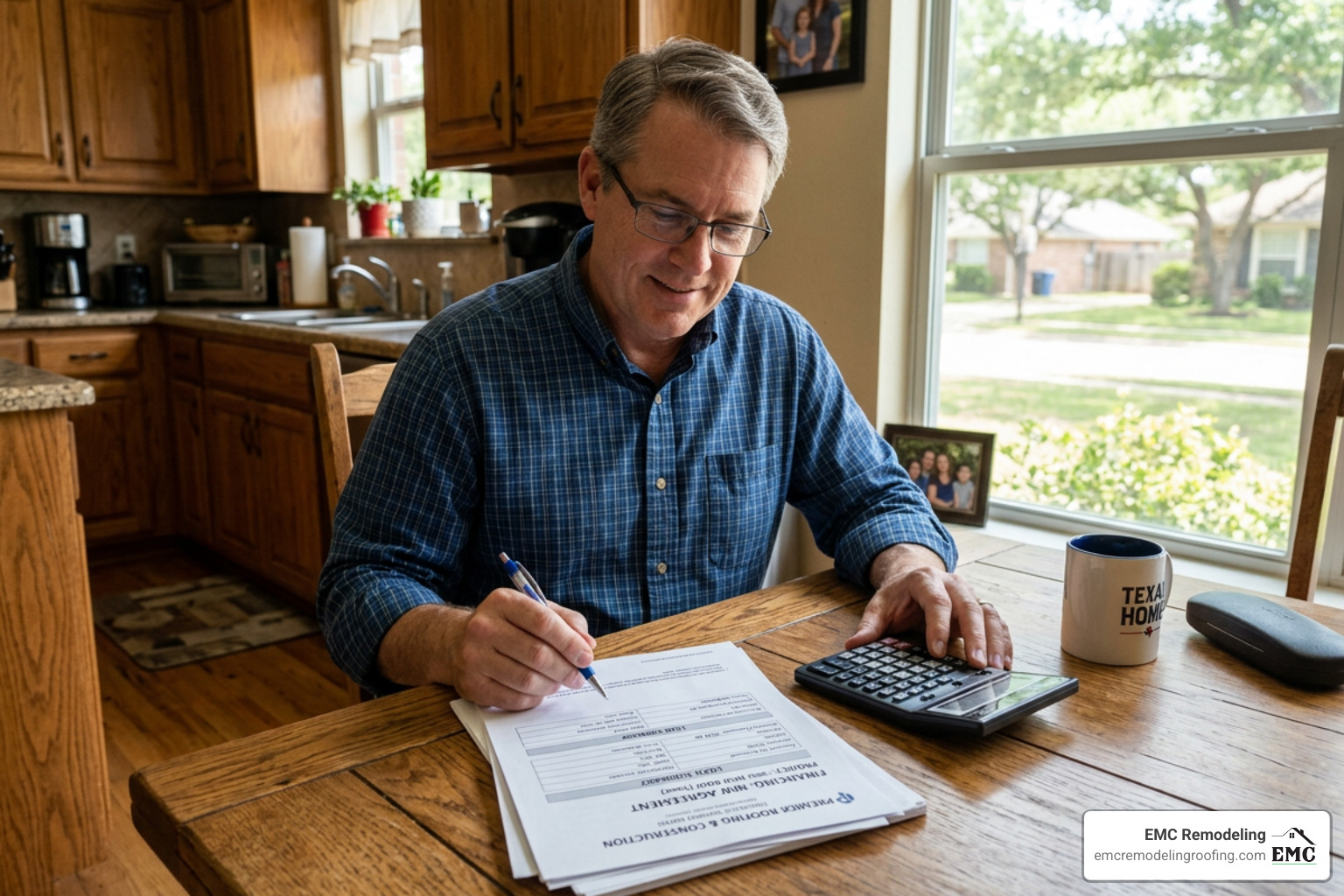 Homeowner reviewing roof financing loan documents - roof financing options