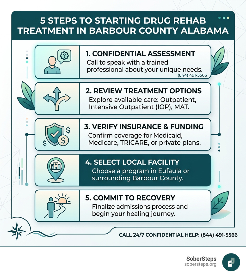5 steps to starting drug rehab treatment in Barbour County Alabama infographic - drug rehab Barbour County Alabama