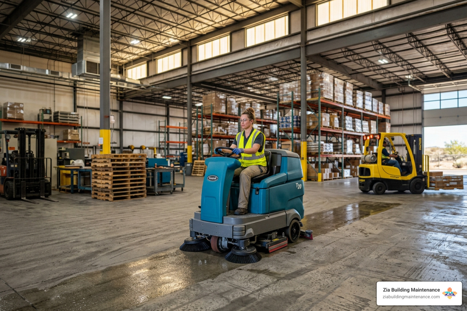 professional floor scrubbing equipment in a large Albuquerque warehouse - warehouse cleaning albuquerque professional floor scrubbing equipment in a large Albuquerque warehouse - warehouse cleaning albuquerque