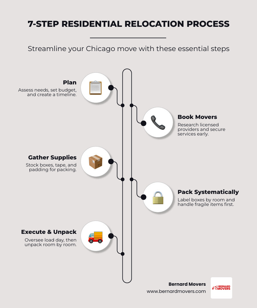 7-step residential relocation process in Chicago infographic - residential moving Chicago infographic