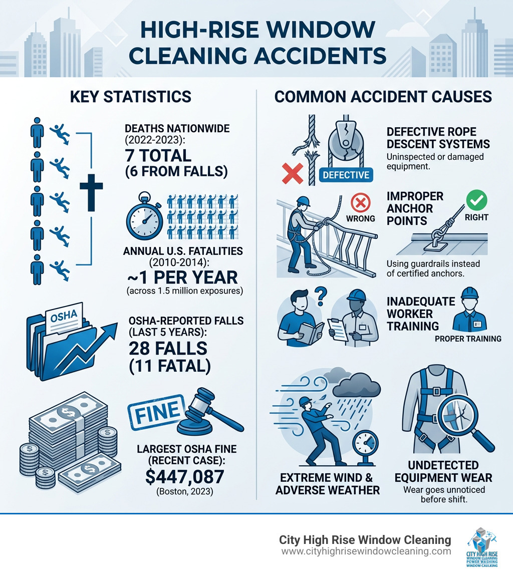 Key statistics and causes of high-rise window cleaning accidents infographic - high-rise window cleaning accidents Key statistics and causes of high-rise window cleaning accidents infographic - high-rise window cleaning accidents