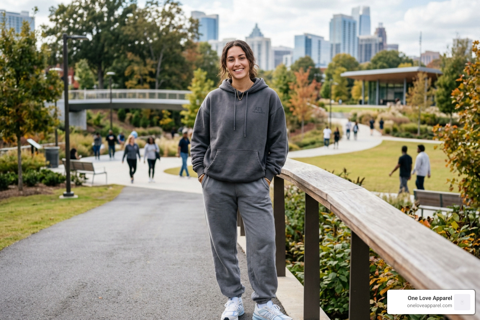 A woman wearing a cozy oversized hoodie with joggers in an athleisure style - big hoodies women's