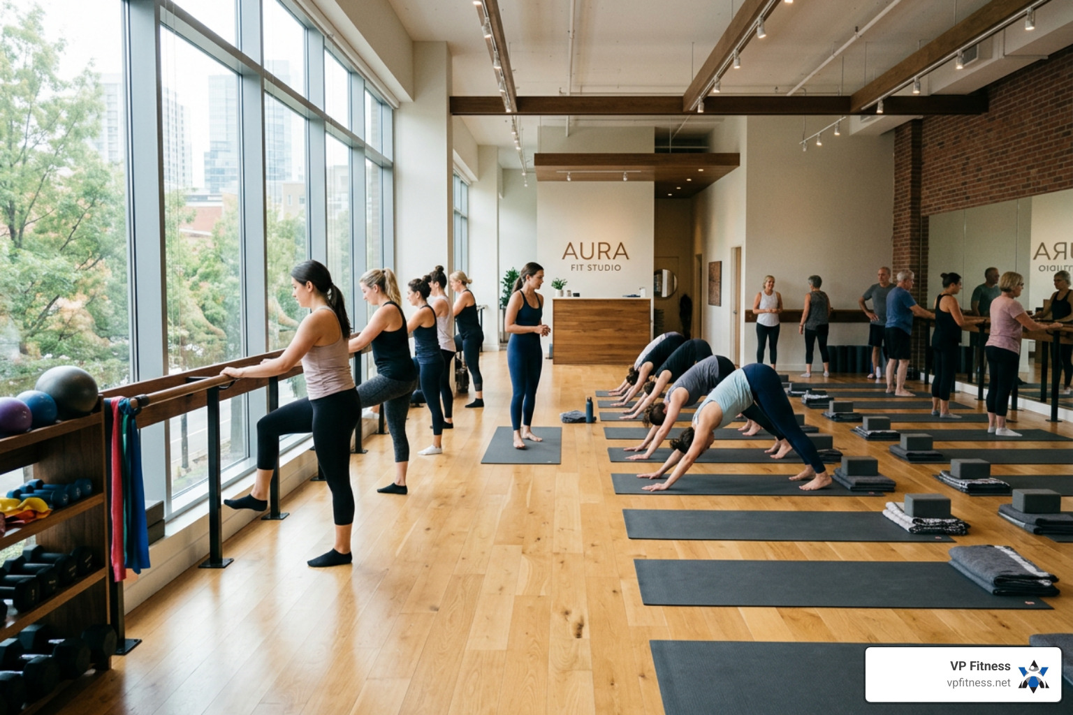 A modern, professional fitness studio with clean lines and natural light - barre and yoga near me A modern, professional fitness studio with clean lines and natural light - barre and yoga near me