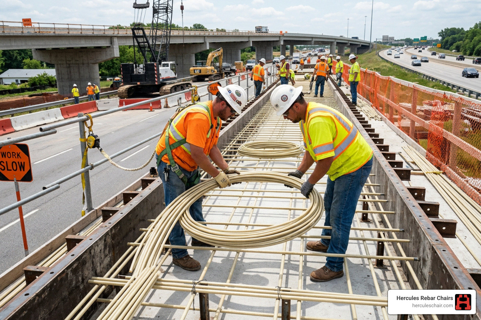 GFRP rebar installation on a highway bridge - Bridge deck rebar GFRP rebar installation on a highway bridge - Bridge deck rebar