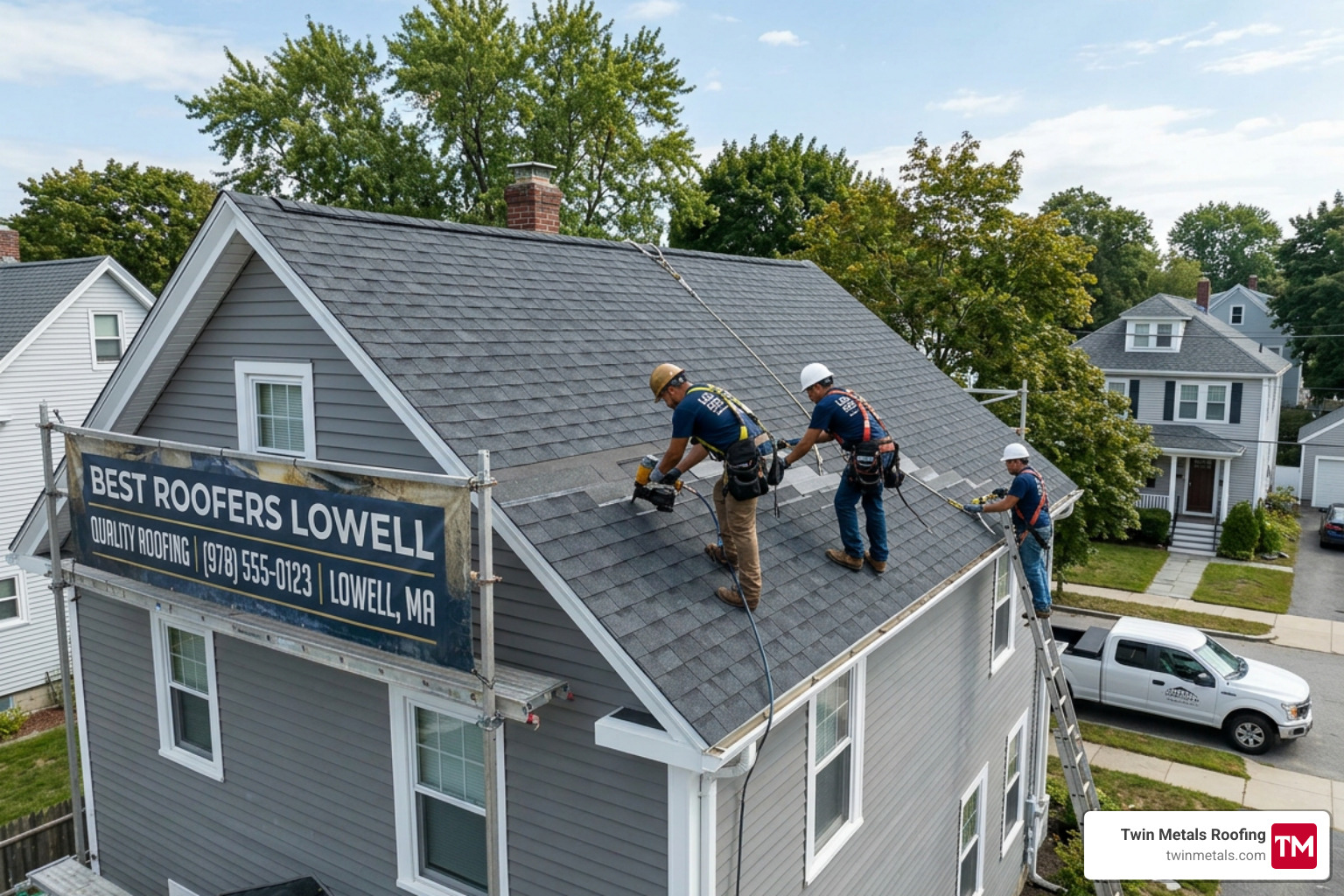 Roofing contractor showing licensing and insurance documents to a homeowner - Best roofers Lowell