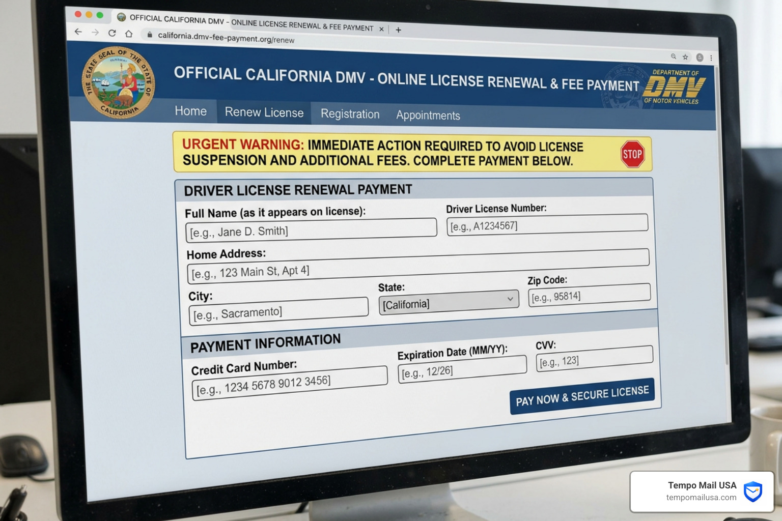 A fake DMV payment portal designed to steal credit card information - Traffic compliance department scam A fake DMV payment portal designed to steal credit card information - Traffic compliance department scam