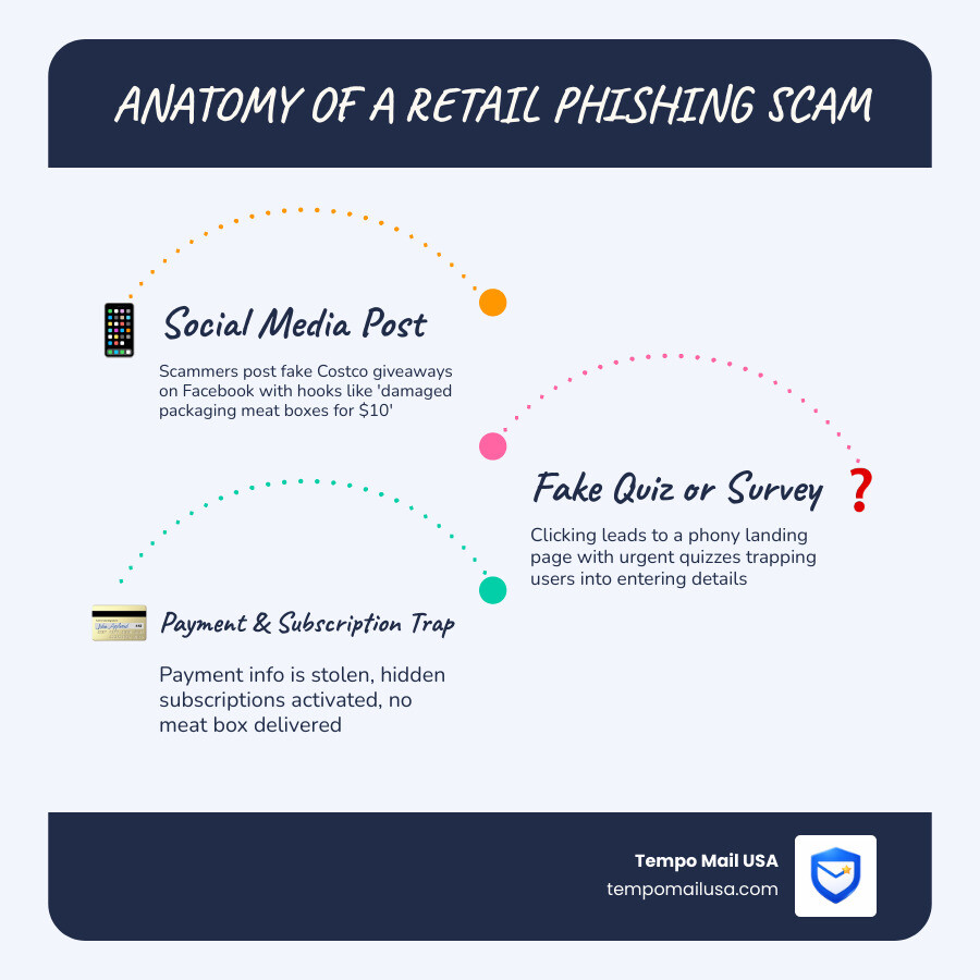 Anatomy of a retail phishing scam - social post, fake quiz, payment page, hidden subscription - Costco meat box scam Anatomy of a retail phishing scam - social post, fake quiz, payment page, hidden subscription - Costco meat box scam