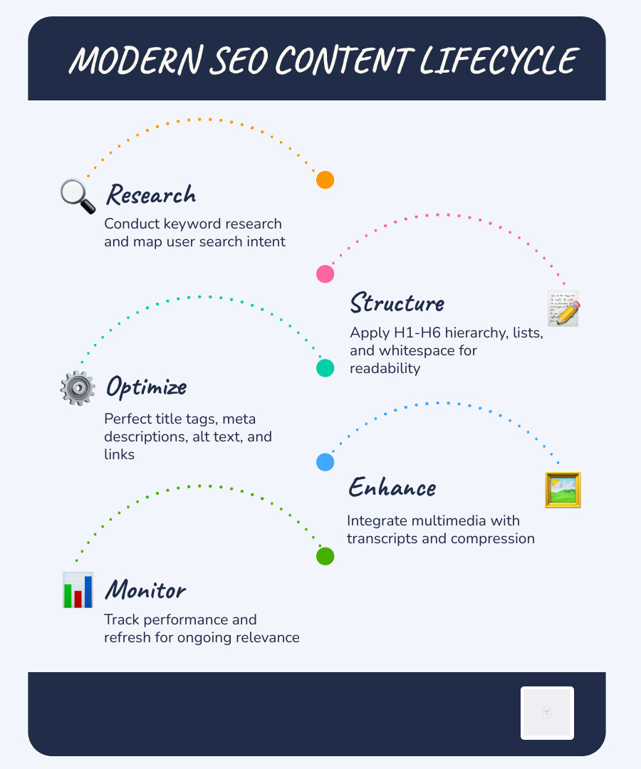 infographic explaining the modern SEO content lifecycle - seo friendly content writing infographic