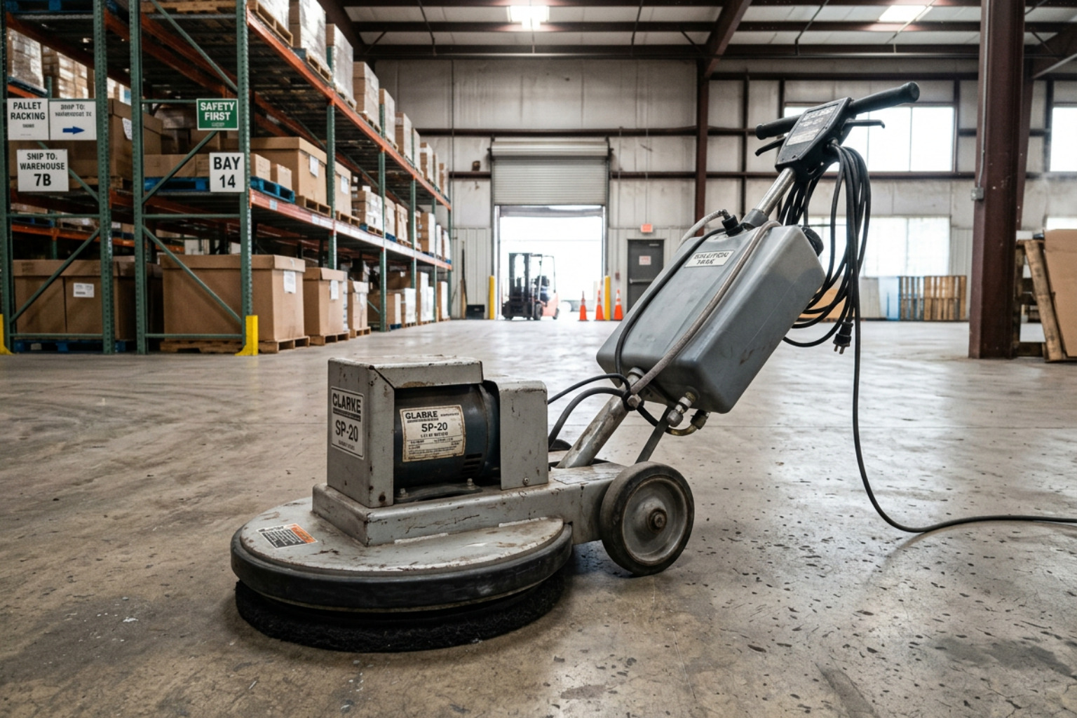 Industrial 20 inch floor buffer with a 1.5 HP motor and solution tank for commercial stripping - commercial floor wax