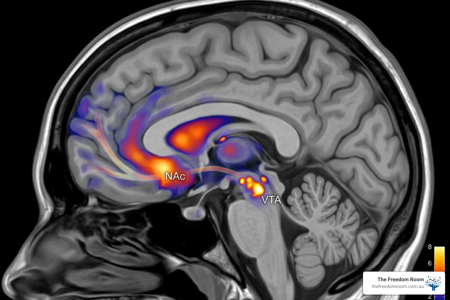 A brain scan showing reward system activity and neuroadaptation - Stress and sobriety