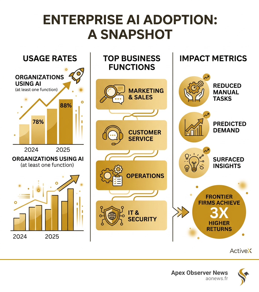 Current state of AI adoption in enterprises: usage rates, top business functions, and impact metrics - artificial Current state of AI adoption in enterprises: usage rates, top business functions, and impact metrics - artificial