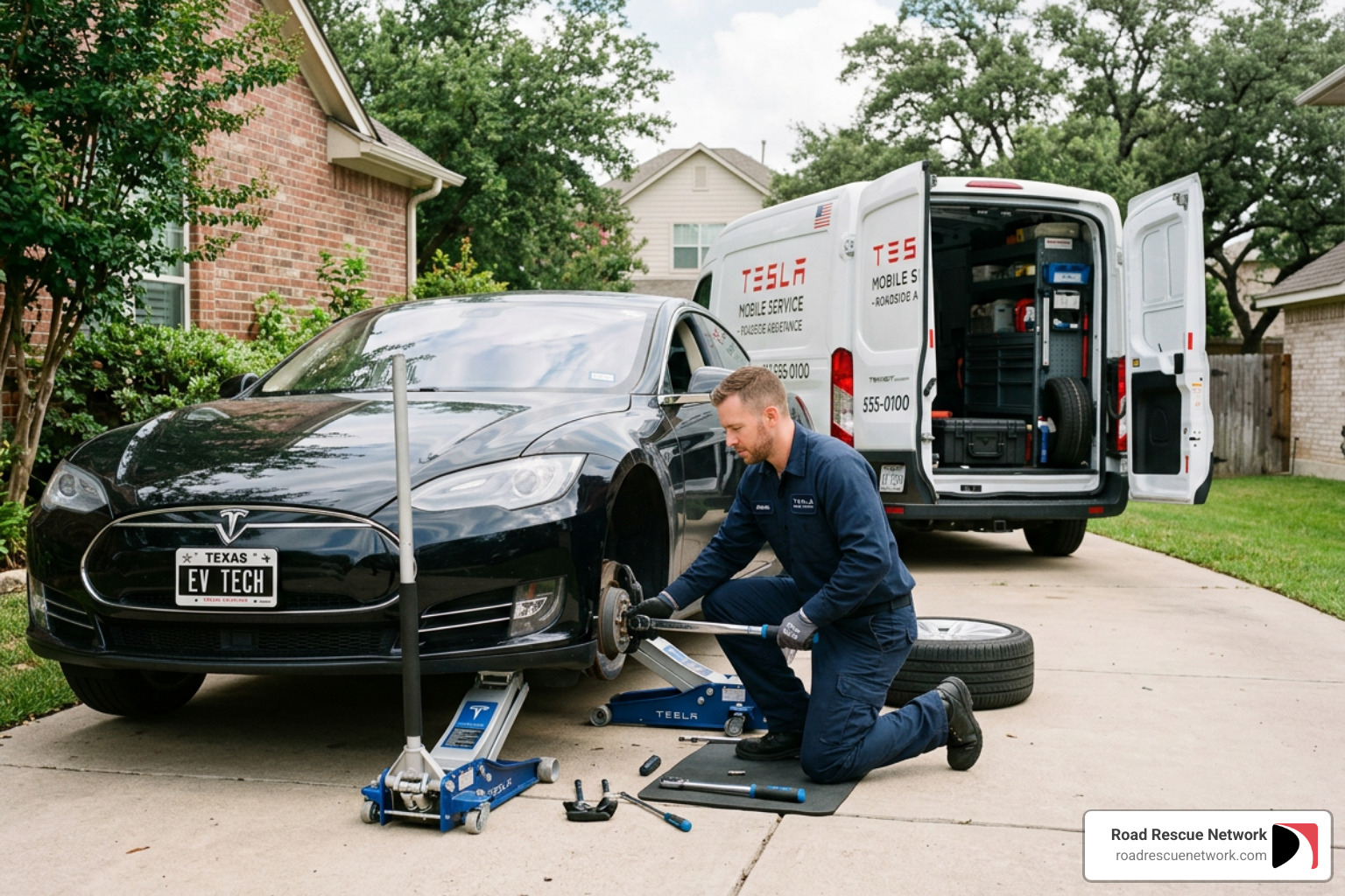 mobile technician servicing a luxury electric vehicle - mobile tire repair experts mobile technician servicing a luxury electric vehicle - mobile tire repair experts