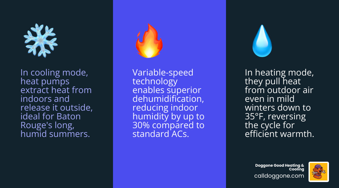 Infographic showing dual heating and cooling cycle of a heat pump with key stats for Baton Rouge homeowners - heat pump Infographic showing dual heating and cooling cycle of a heat pump with key stats for Baton Rouge homeowners - heat pump