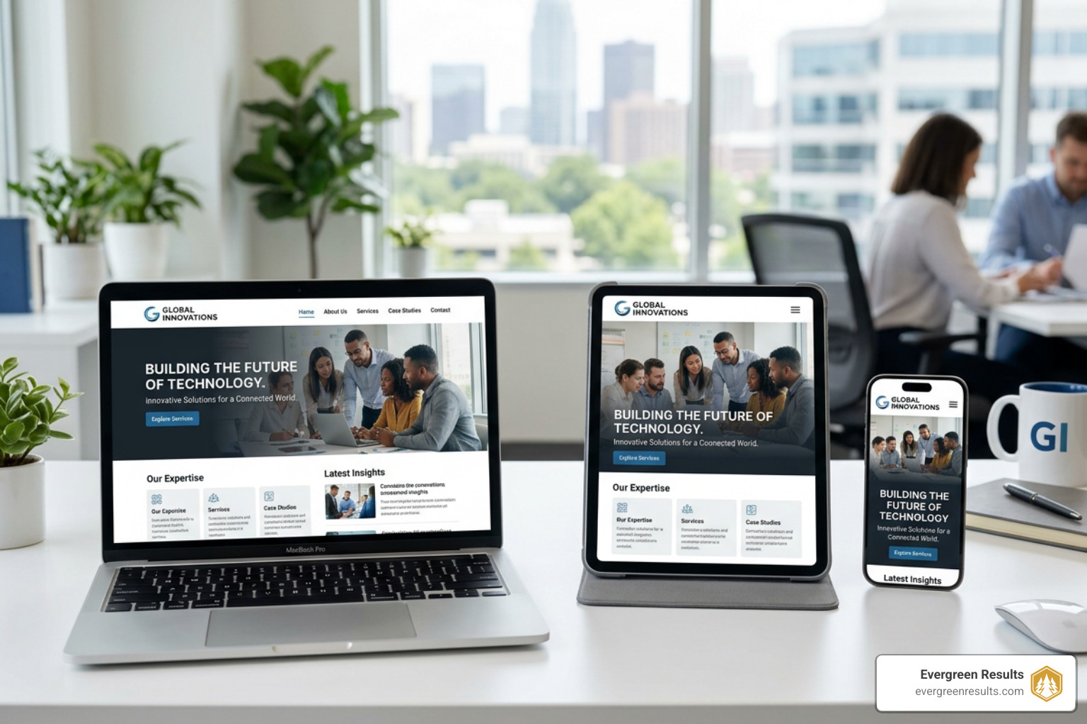 responsive web design displayed on a laptop, tablet, and smartphone - colorado springs website designers