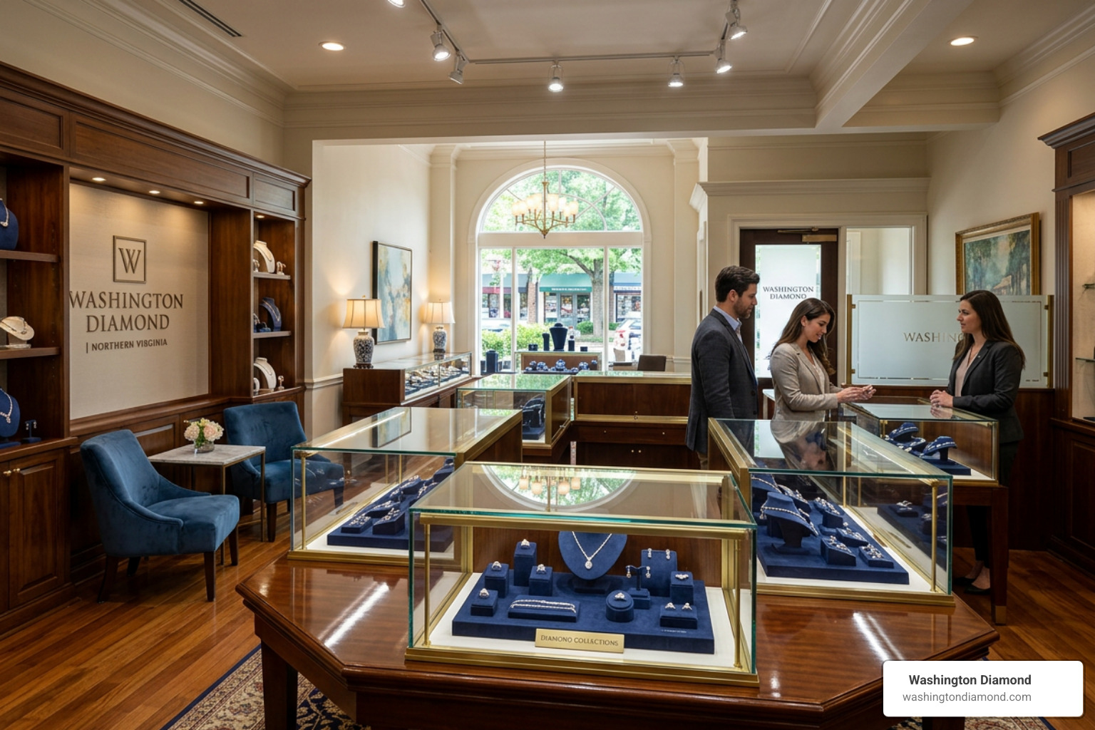 Washington Diamond studio interior showing a high-end jewelry display - jewelry store tysons corner va