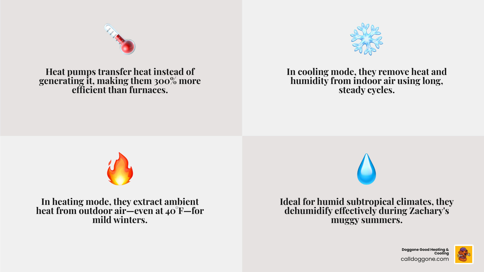Infographic showing how heat pumps provide both heating and cooling in Zachary LA's humid subtropical climate - heat pump Infographic showing how heat pumps provide both heating and cooling in Zachary LA's humid subtropical climate - heat pump