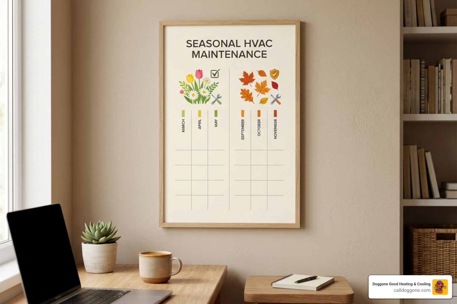 Seasonal maintenance calendar showing spring and fall checkup reminders - ac maintenance in zachary la
