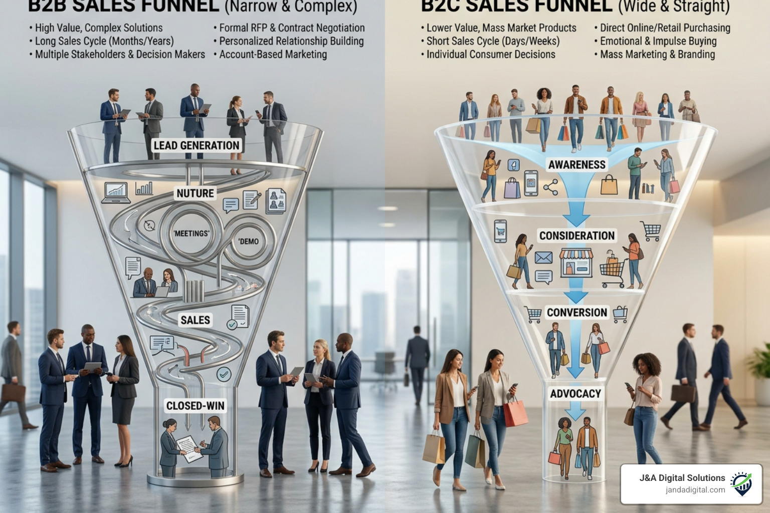 comparing B2B and B2C funnel structures - lead generation funnel b2b comparing B2B and B2C funnel structures - lead generation funnel b2b