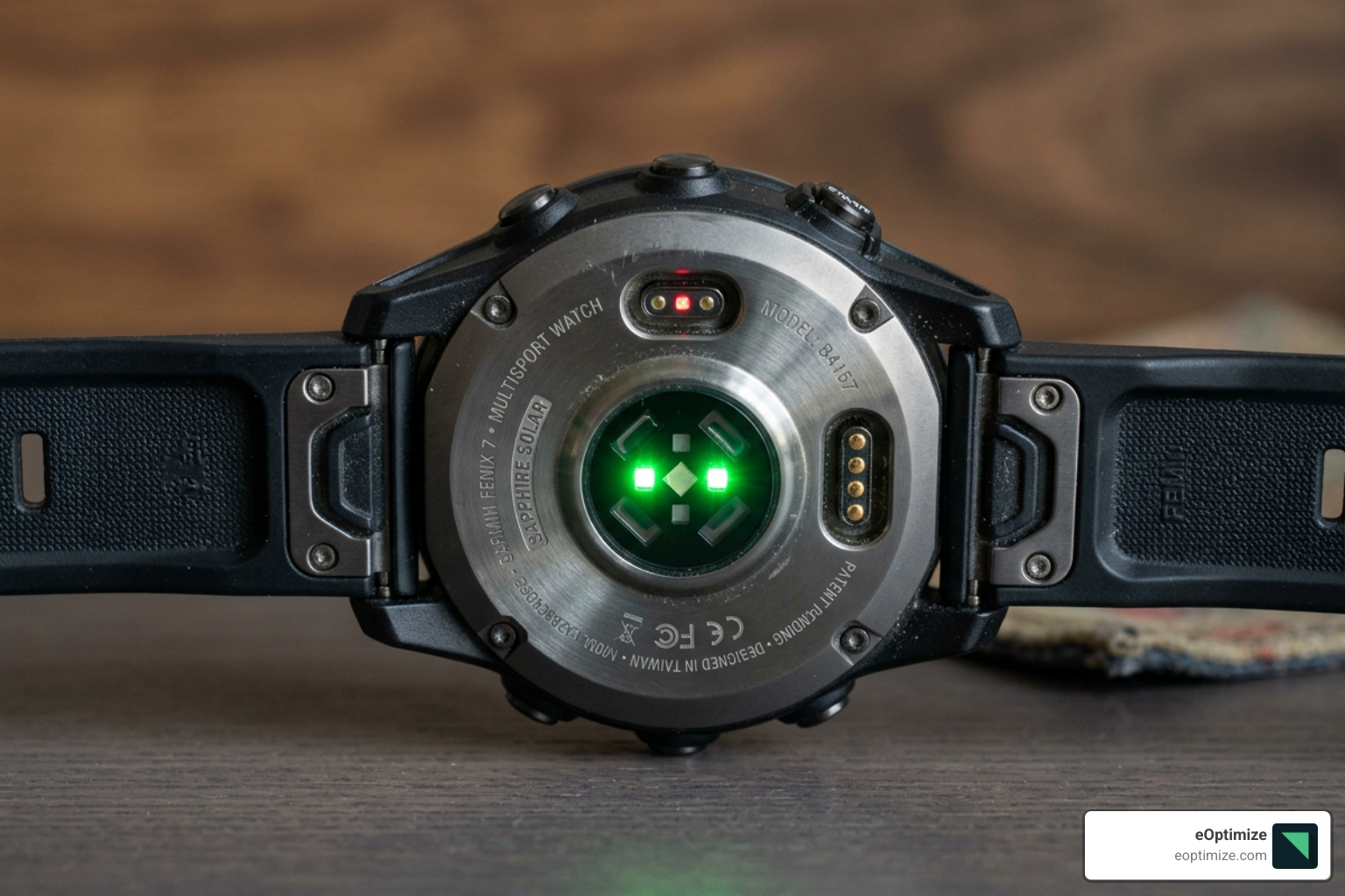 Close-up of optical sensors on the back of a smartwatch - smartwatch blood pressure monitor