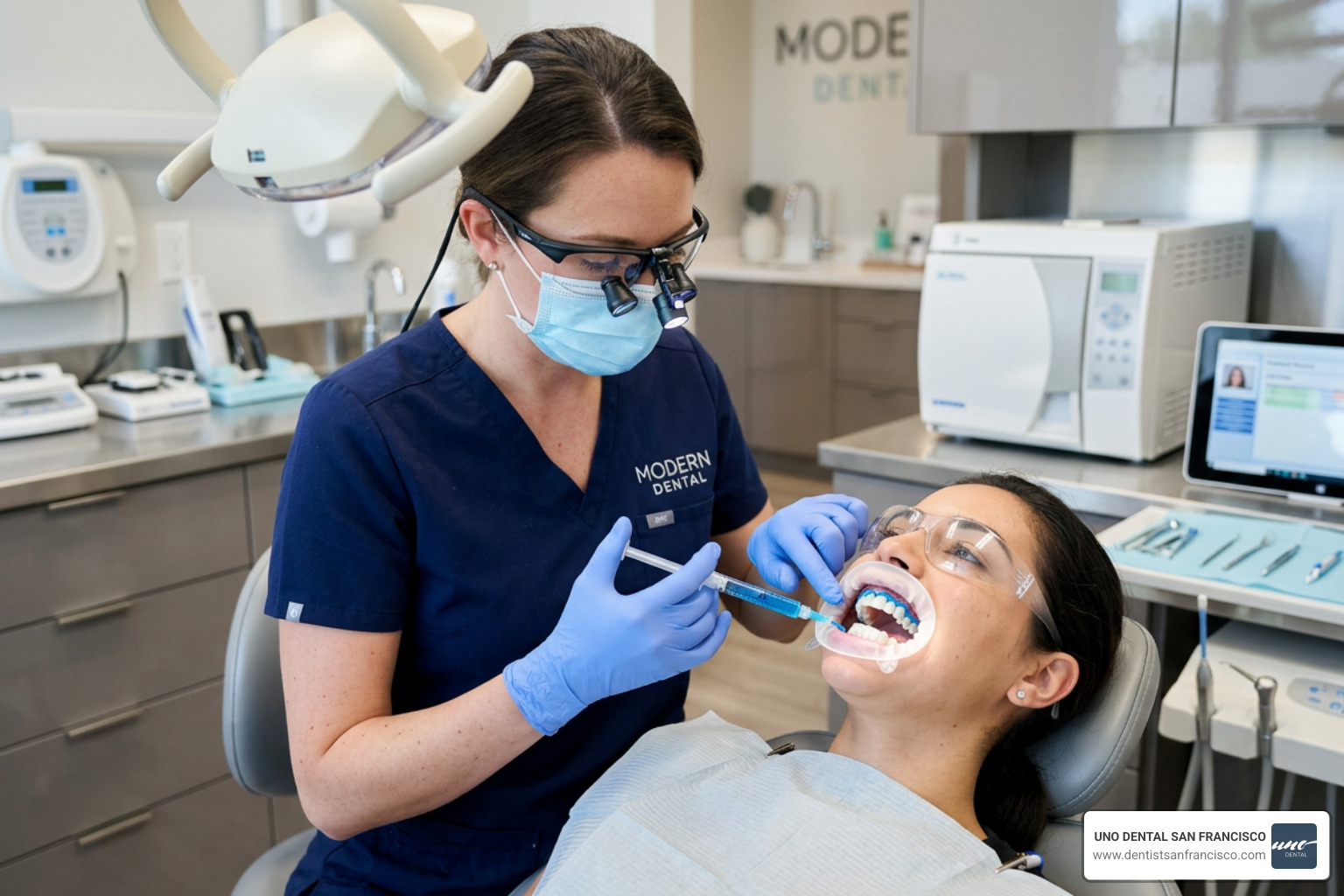 dental professional applying protective gingival gel - walk in teeth whitening dental professional applying protective gingival gel - walk in teeth whitening