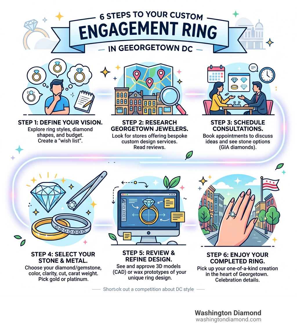 Steps to choosing a custom engagement ring in Georgetown DC jewelry stores - jewelry store Georgetown DC infographic 