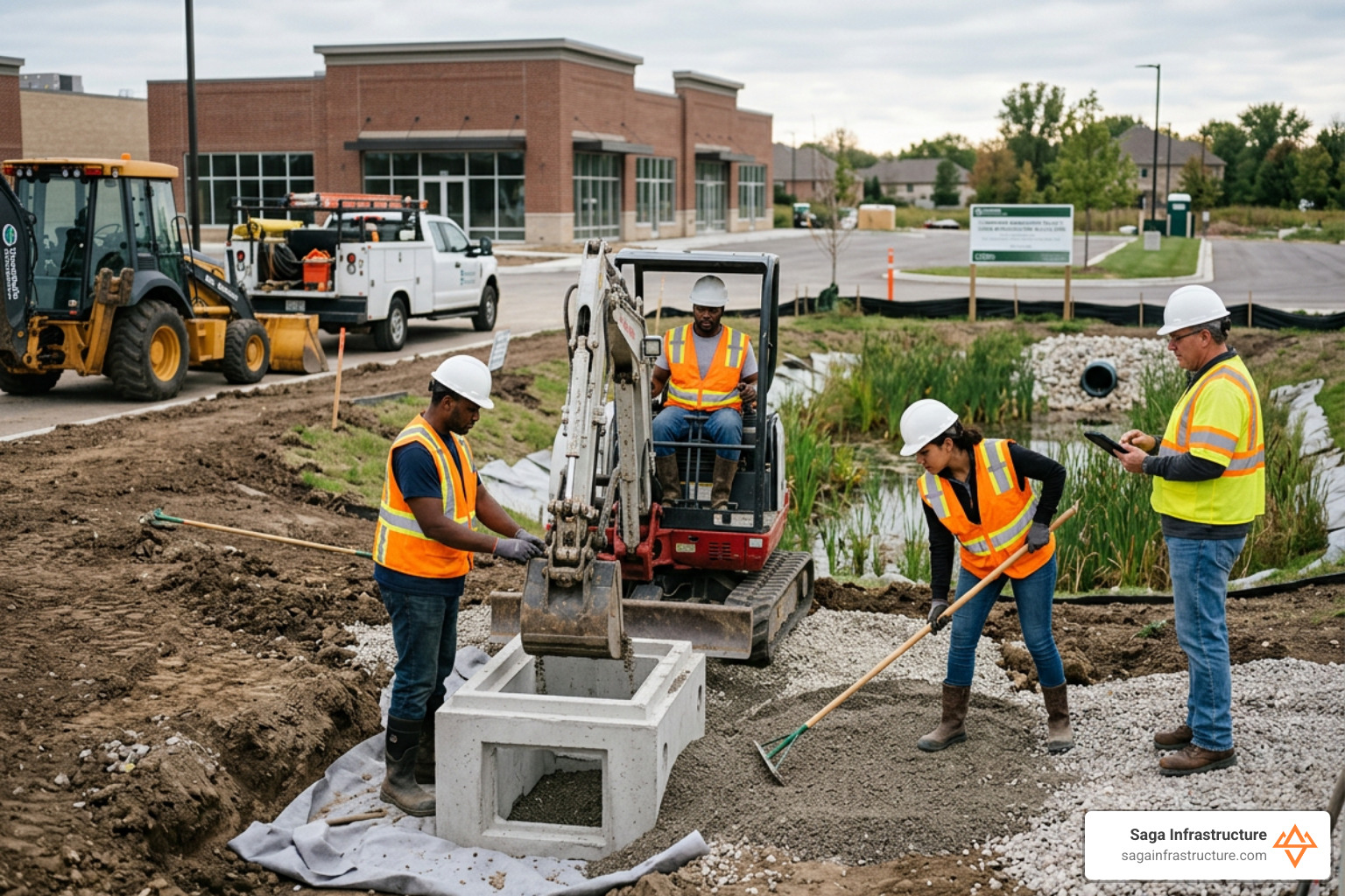 vacuum truck cleaning a storm drain - stormwater management contractors