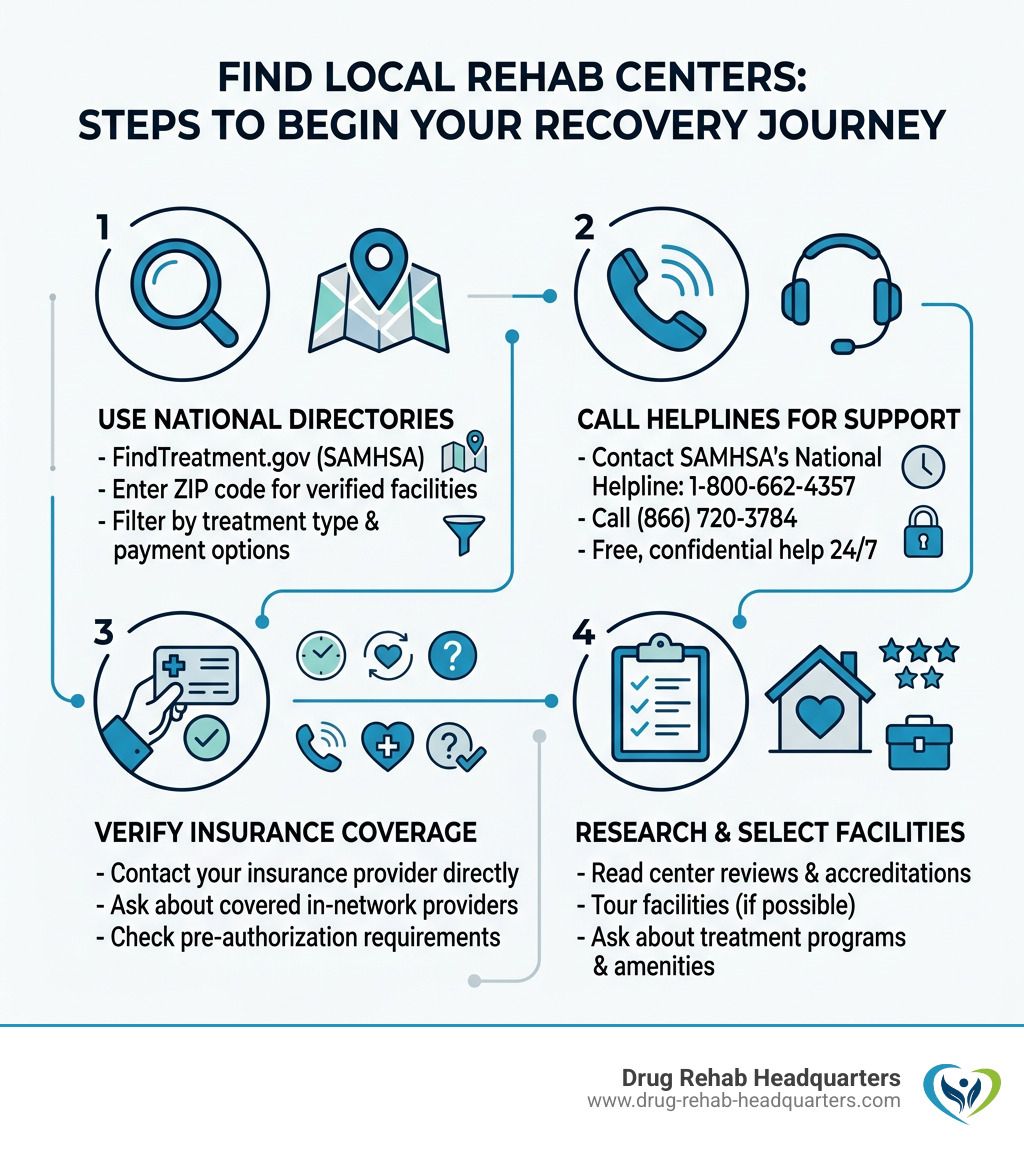 Steps to find local rehab centers including directories, helplines, and insurance verification - find local rehab centers