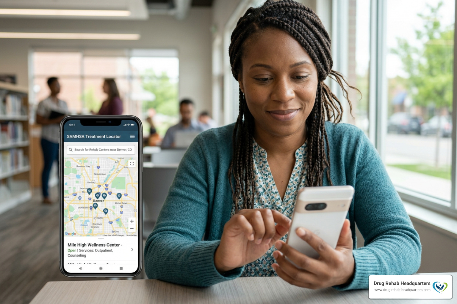 A person using a digital treatment locator on a smartphone to find help - find local rehab centers