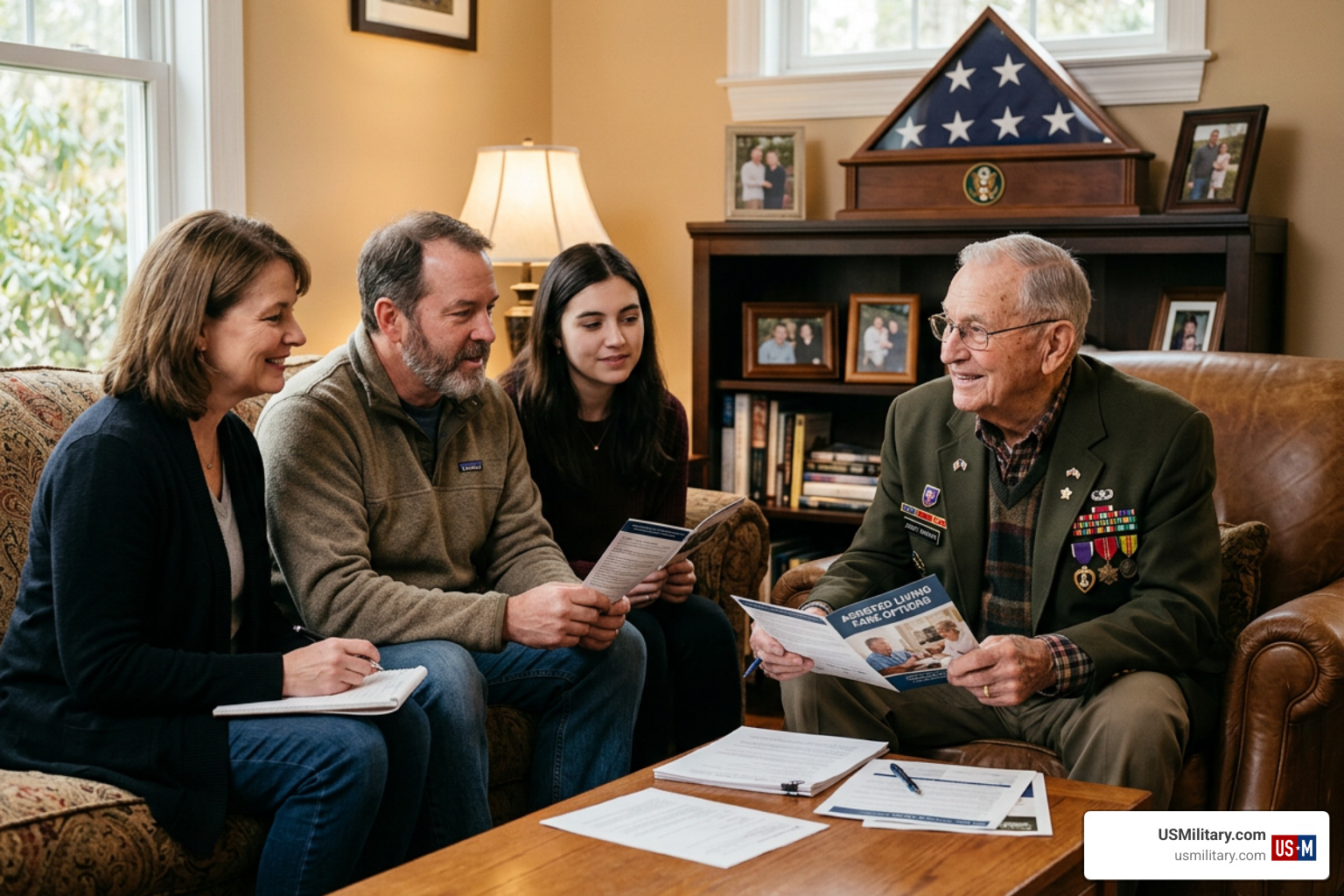 elderly veteran and family discussing assisted living care options - will the va or the Army pay for my assisted living costs elderly veteran and family discussing assisted living care options - will the va or the Army pay for my assisted living costs