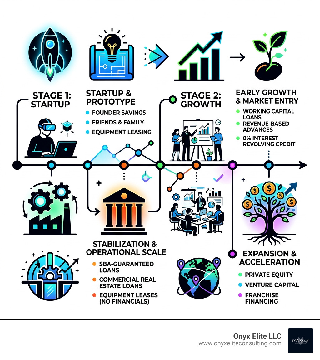 Small business funding lifecycle from startup to expansion with key funding stages and options - us business funding