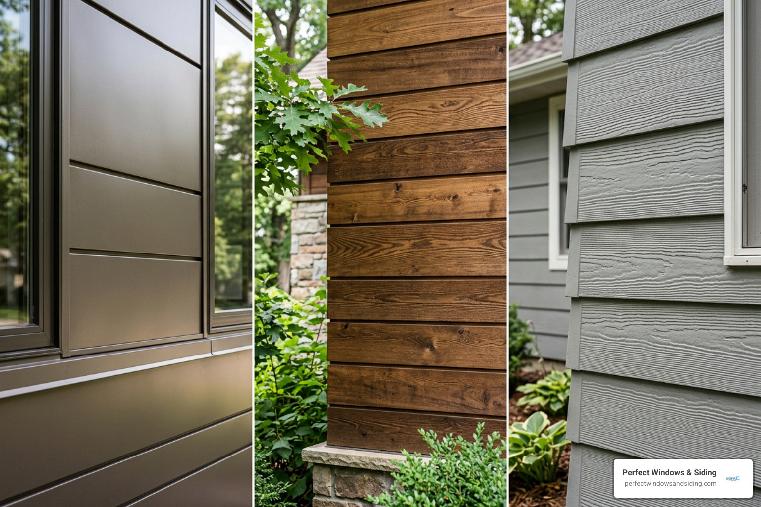 various siding material textures showing the difference between smooth aluminum, grained wood, and fiber cement - aluminum