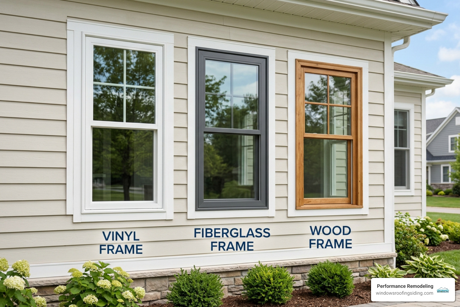 Comparison of various window frame materials including vinyl, fiberglass, and wood - how much does it cost to replace 25