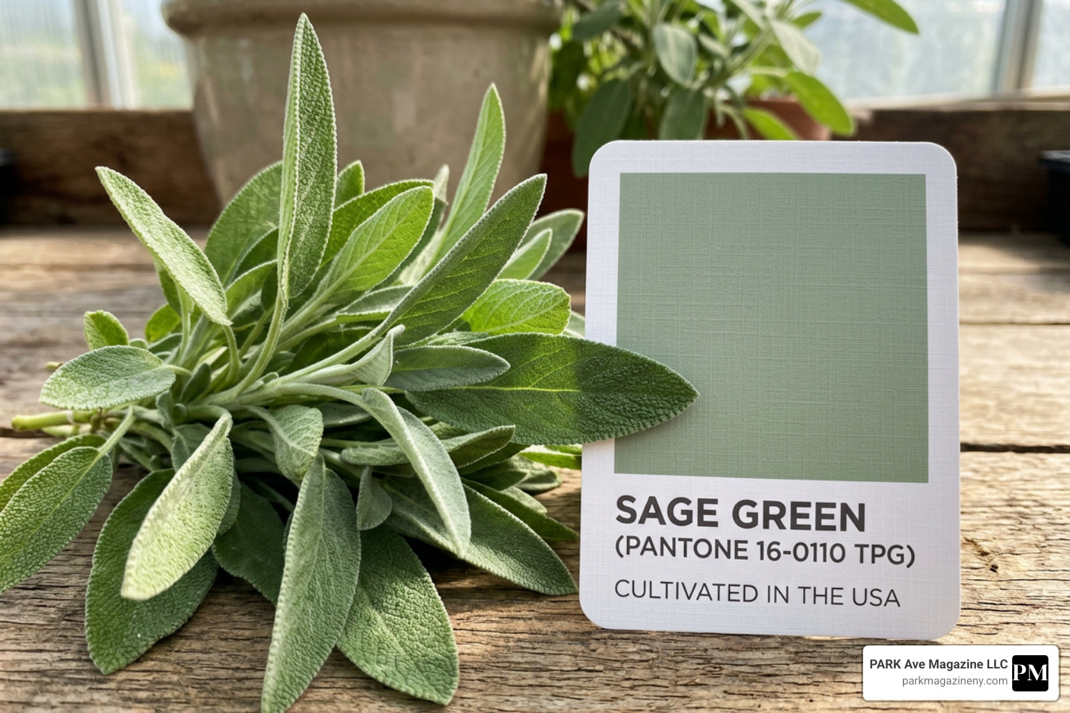 sage herb next to a color swatch - sage green sage herb next to a color swatch - sage green
