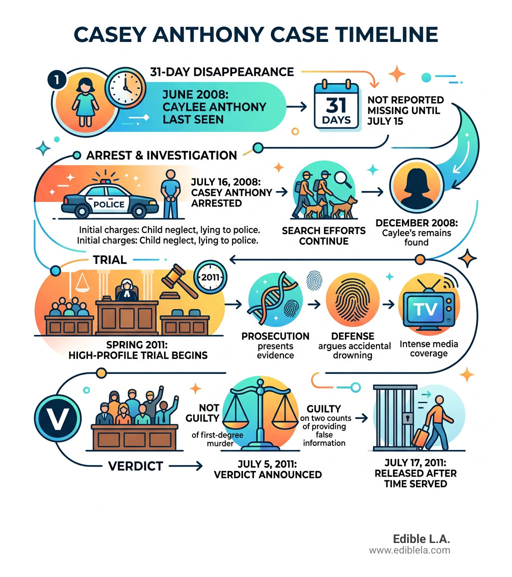 Casey Anthony case timeline infographic: 31-day disappearance, arrest, trial, and verdict - casey anthony infographic Casey Anthony case timeline infographic: 31-day disappearance, arrest, trial, and verdict - casey anthony infographic