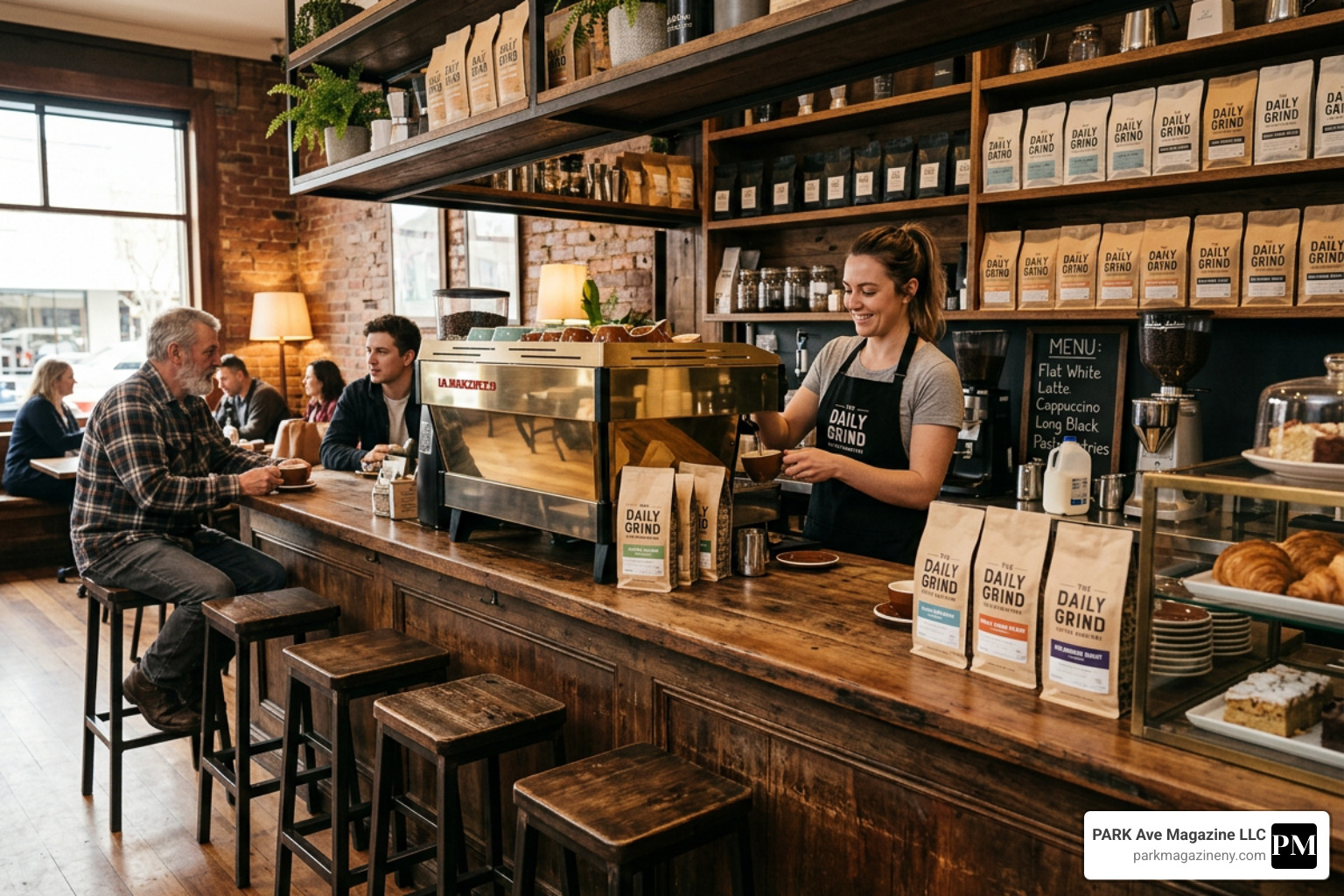 A classic Australian cafe interior with a professional espresso machine - flat white A classic Australian cafe interior with a professional espresso machine - flat white