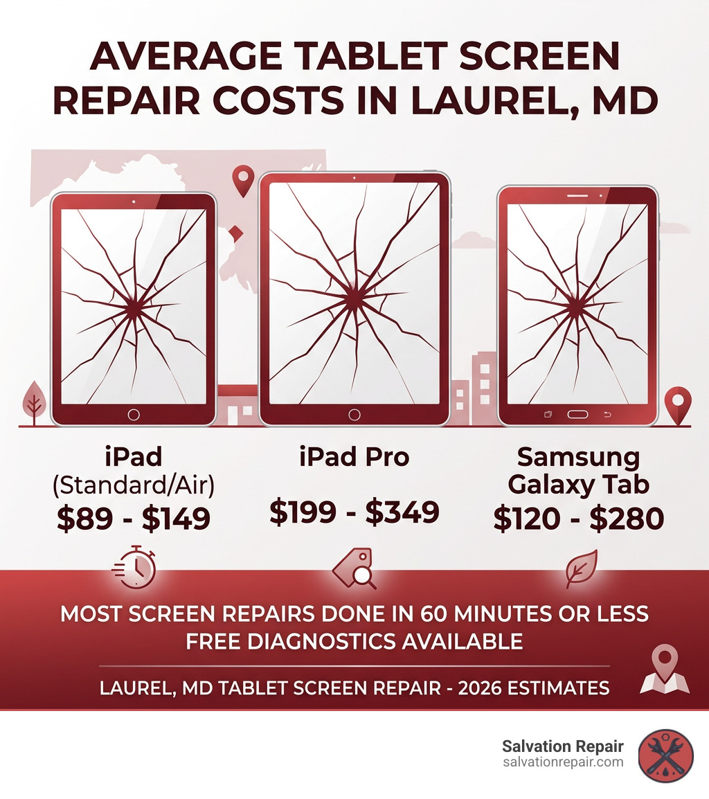 Average Tablet Screen Repair Costs in Laurel MD - tablet screen repair Laurel infographic 