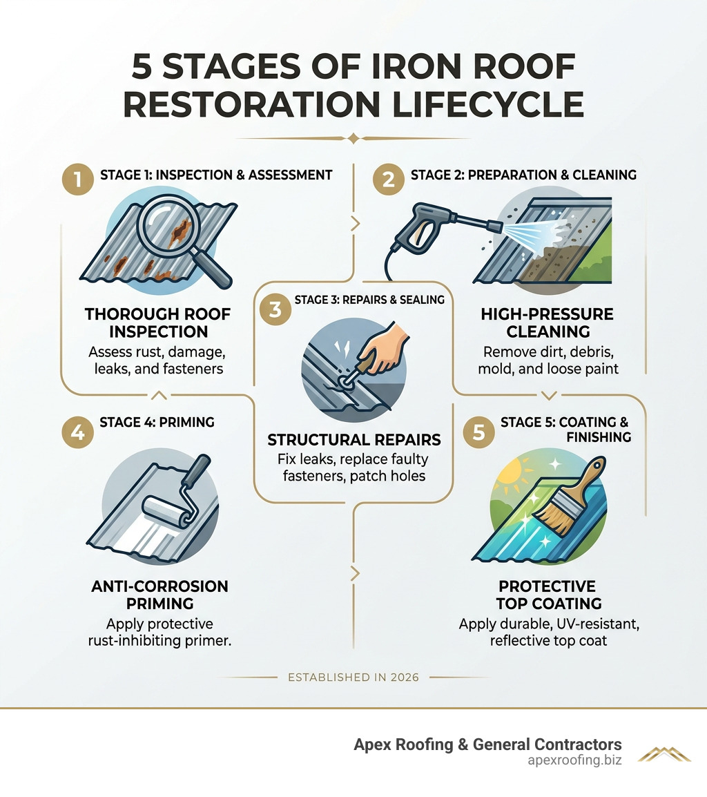 5 stages of iron roof restoration lifecycle infographic - iron roof restoration infographic 5 stages of iron roof restoration lifecycle infographic - iron roof restoration infographic