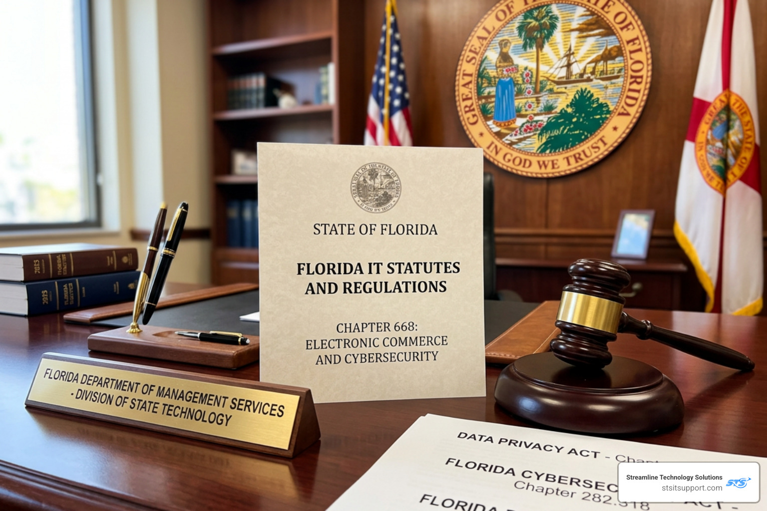 legal documents and a gavel representing Florida IT statutes - direct it accountability florida