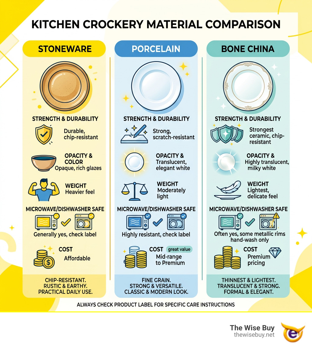 Infographic comparing stoneware, porcelain, and bone china crockery set materials for kitchen use - crockery set for kitchen Infographic comparing stoneware, porcelain, and bone china crockery set materials for kitchen use - crockery set for kitchen