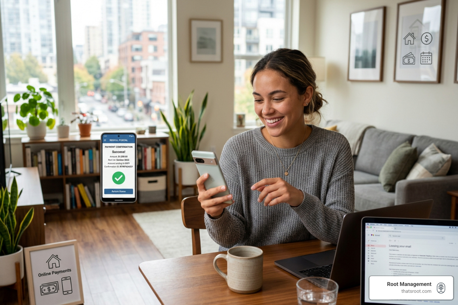 Tenant using a mobile payment app to pay rent online - rent collection services south bend