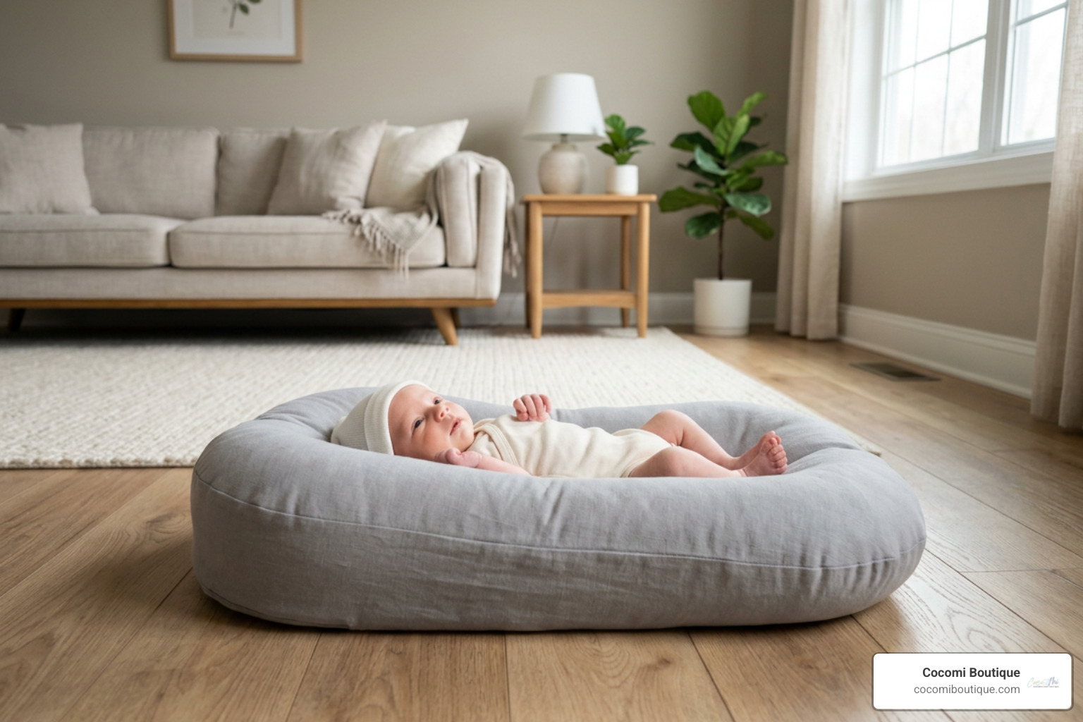 baby lounger placed correctly on a firm, flat floor surface - best baby lounger