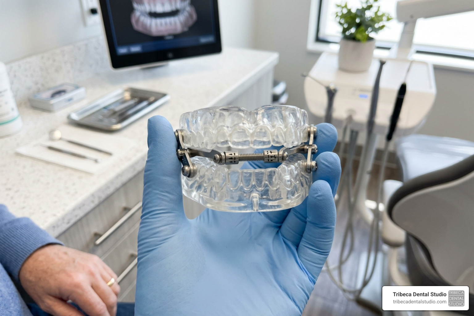 custom-fitted mandibular advancement device in a patient's hand - sleep apnea devices custom-fitted mandibular advancement device in a patient's hand - sleep apnea devices