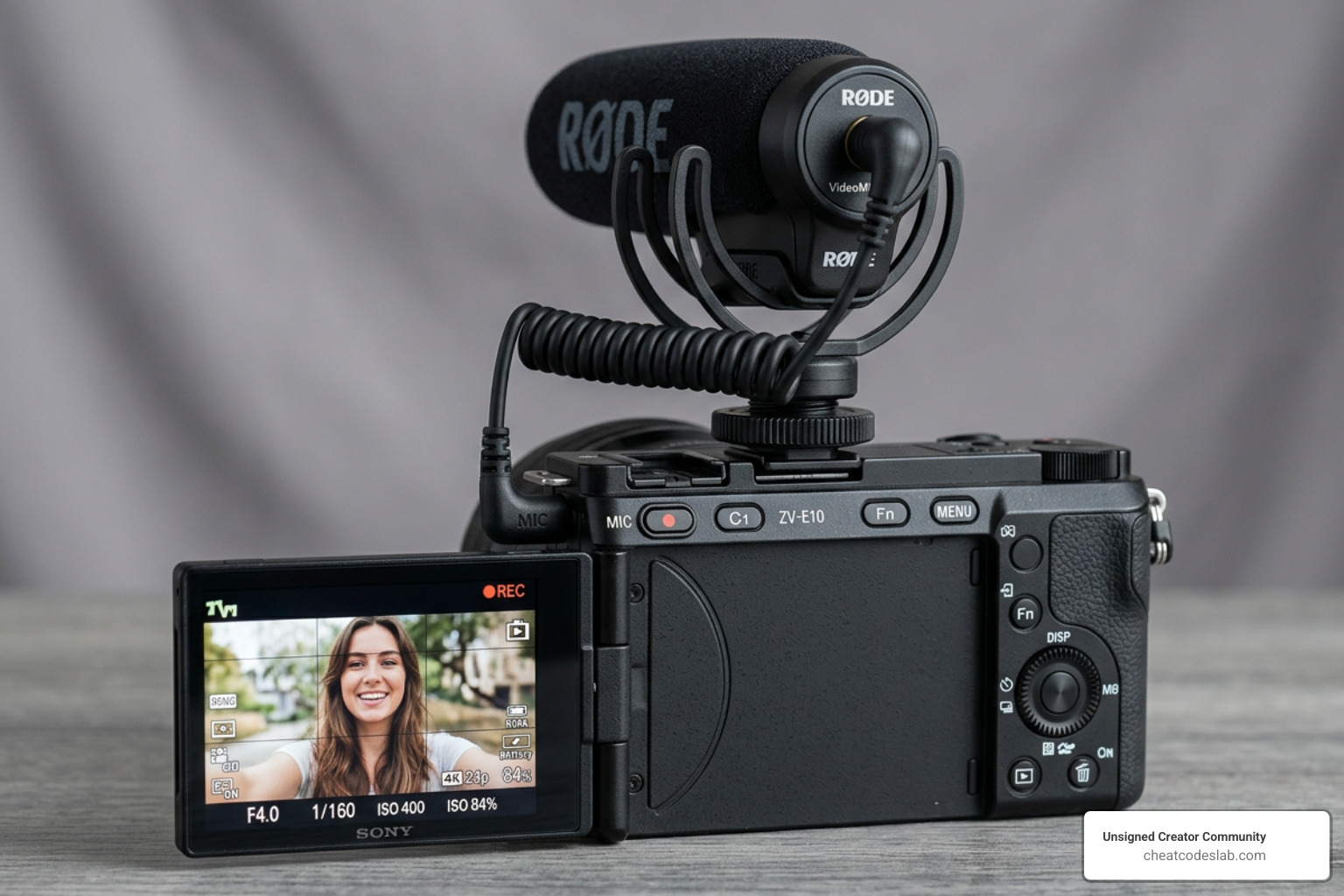 A mirrorless camera featuring a flip-out screen and a mounted shotgun microphone for vlogging - best gear for vlogging