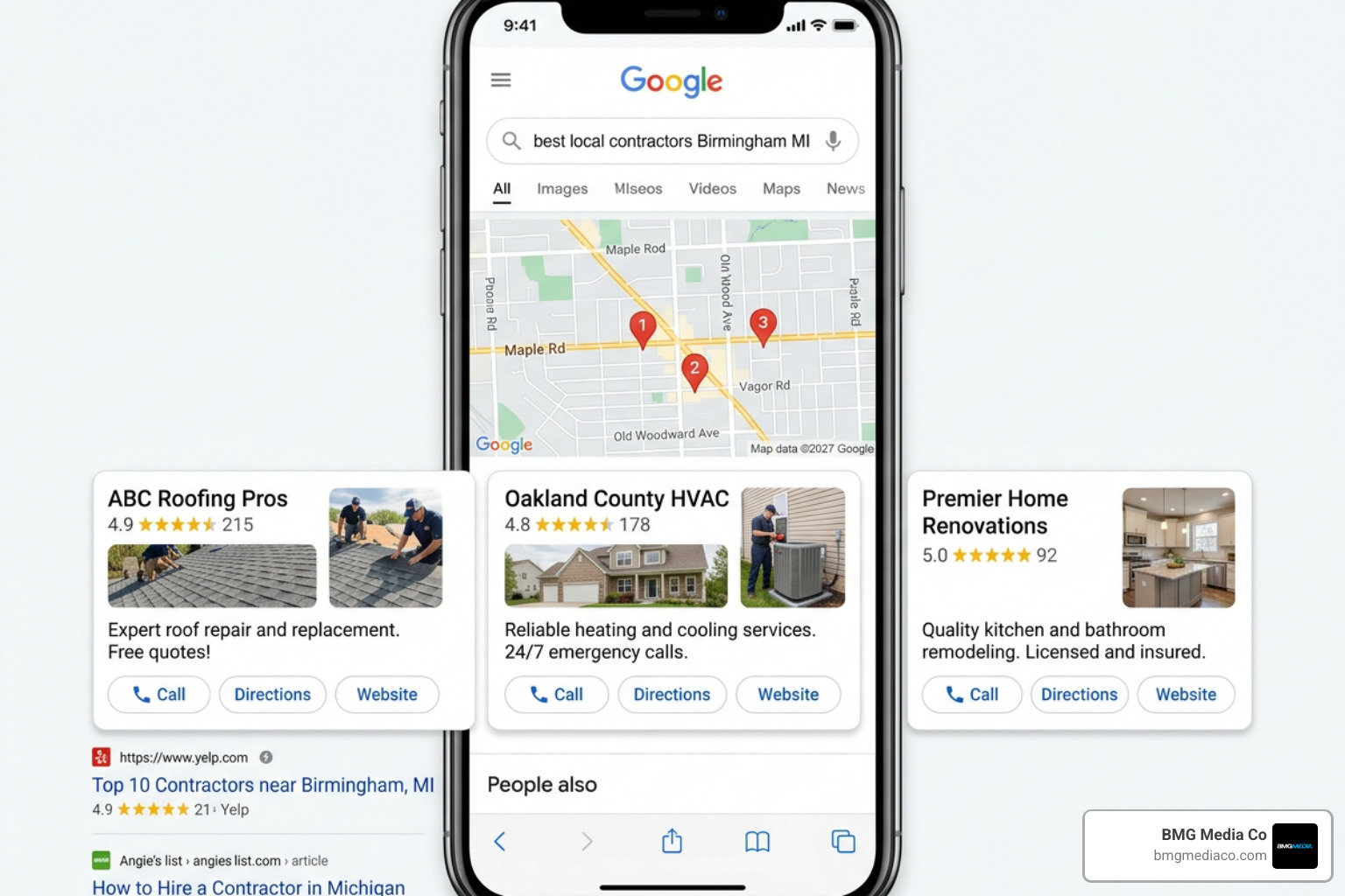 The Google Map Pack displaying top-rated local contractors in a specific service area - local seo for contractors The Google Map Pack displaying top-rated local contractors in a specific service area - local seo for contractors