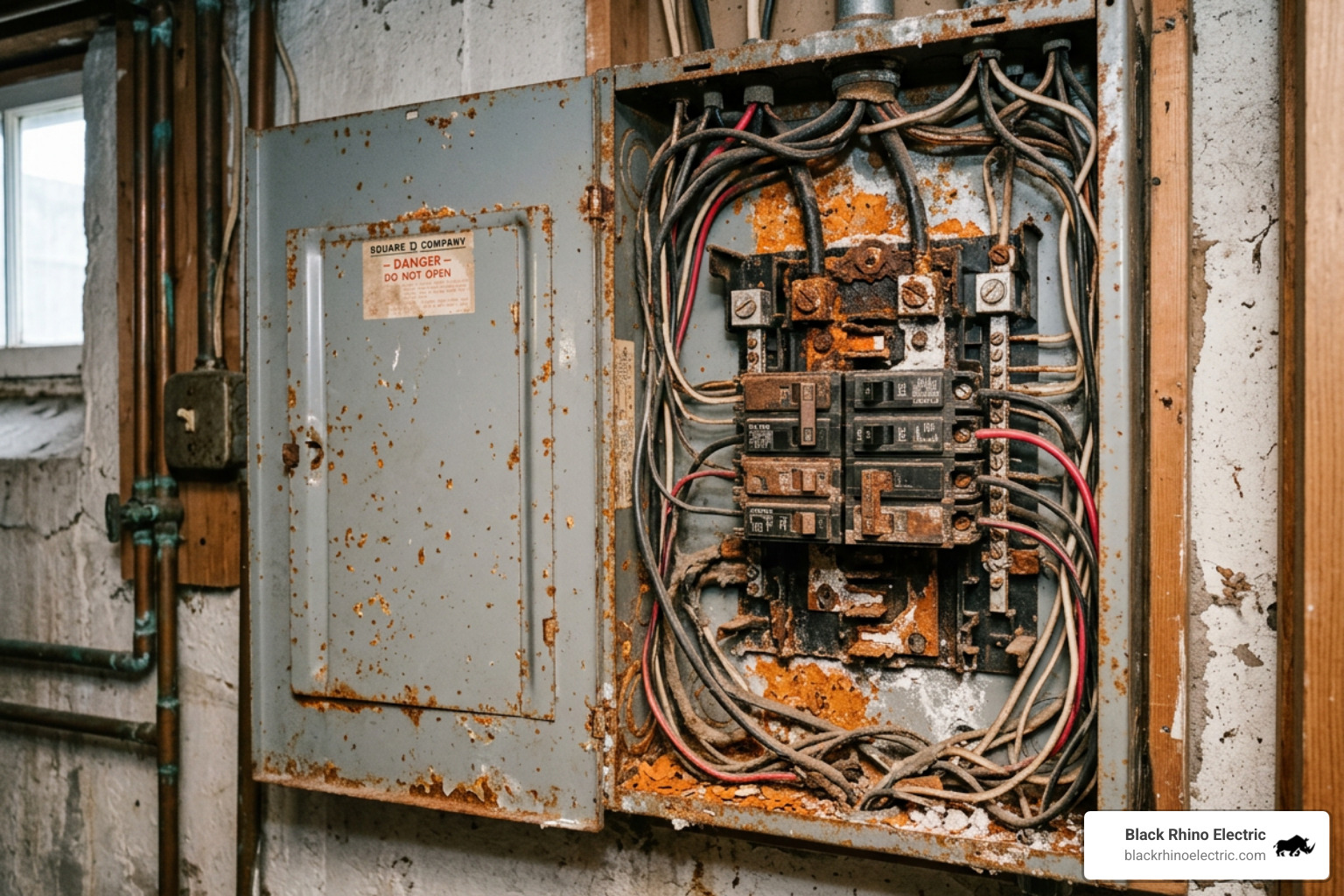 corroded and outdated electrical breaker box needing replacement - electrical panel upgrade Davis corroded and outdated electrical breaker box needing replacement - electrical panel upgrade Davis
