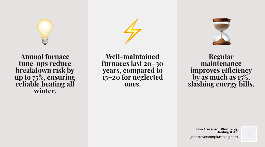 Infographic showing benefits of annual furnace tune-up energy savings safety lifespan air quality - furnace maintenance in