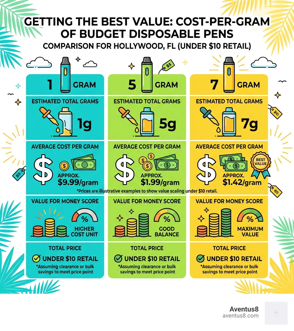 Infographic comparing cost-per-gram value across disposable weed pen sizes under $10 in Hollywood FL - disposable weed pen Infographic comparing cost-per-gram value across disposable weed pen sizes under $10 in Hollywood FL - disposable weed pen