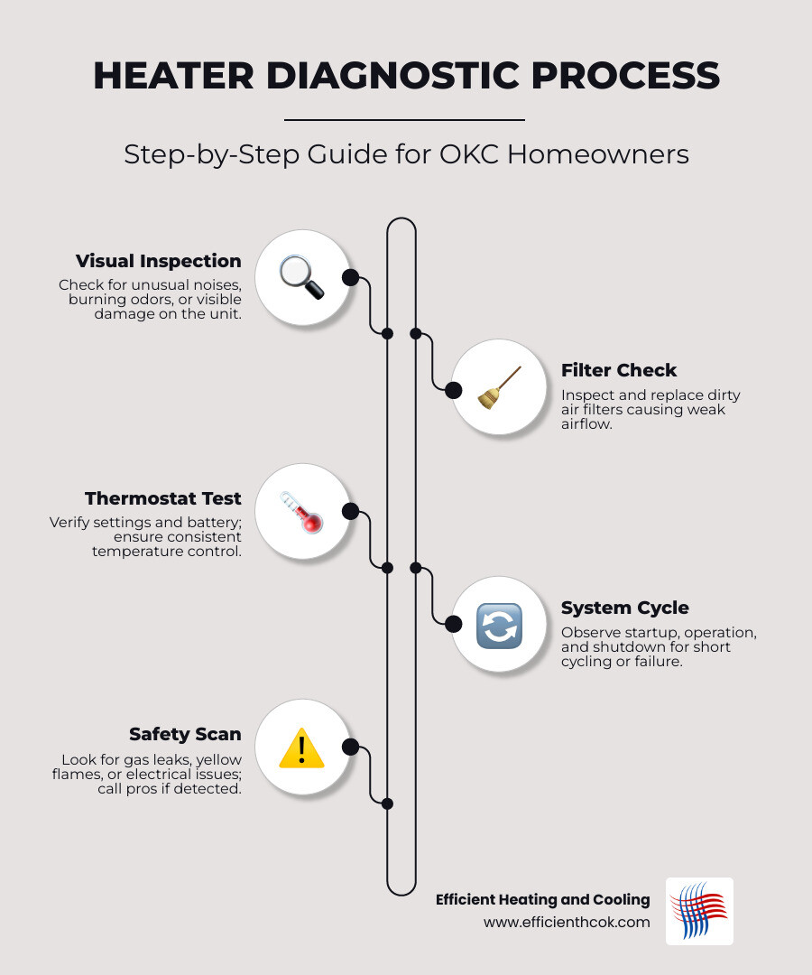 Step-by-step heater diagnostic process for Oklahoma City homeowners infographic - heater fix in oklahoma city, ok